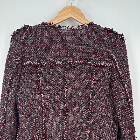 ZARA Long Tweed Jacket Open Front Fringe Trim Military Style Coat Blogger Fav - Picture 9 of 11